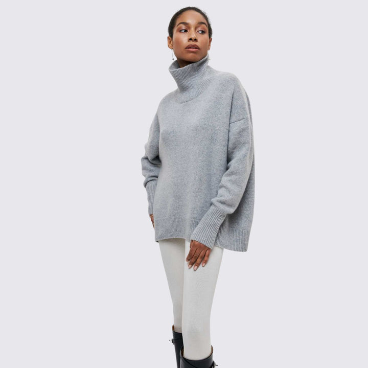 Damen Rollkragenpullover mit Geripptem Kragen - Oversize Pullover - Rollkragen