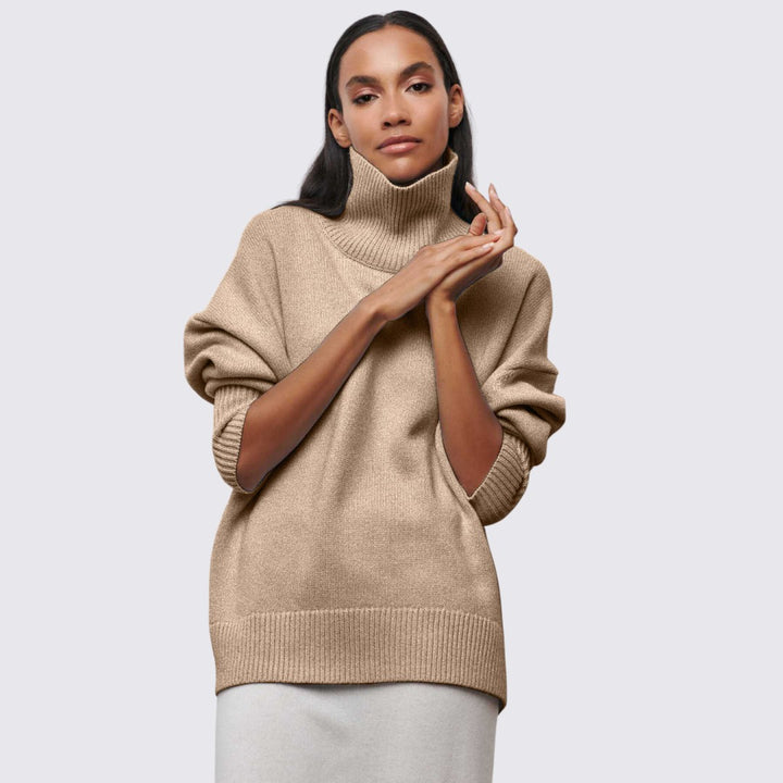 Damen Rollkragenpullover mit Geripptem Kragen - Oversize Pullover - Rollkragen