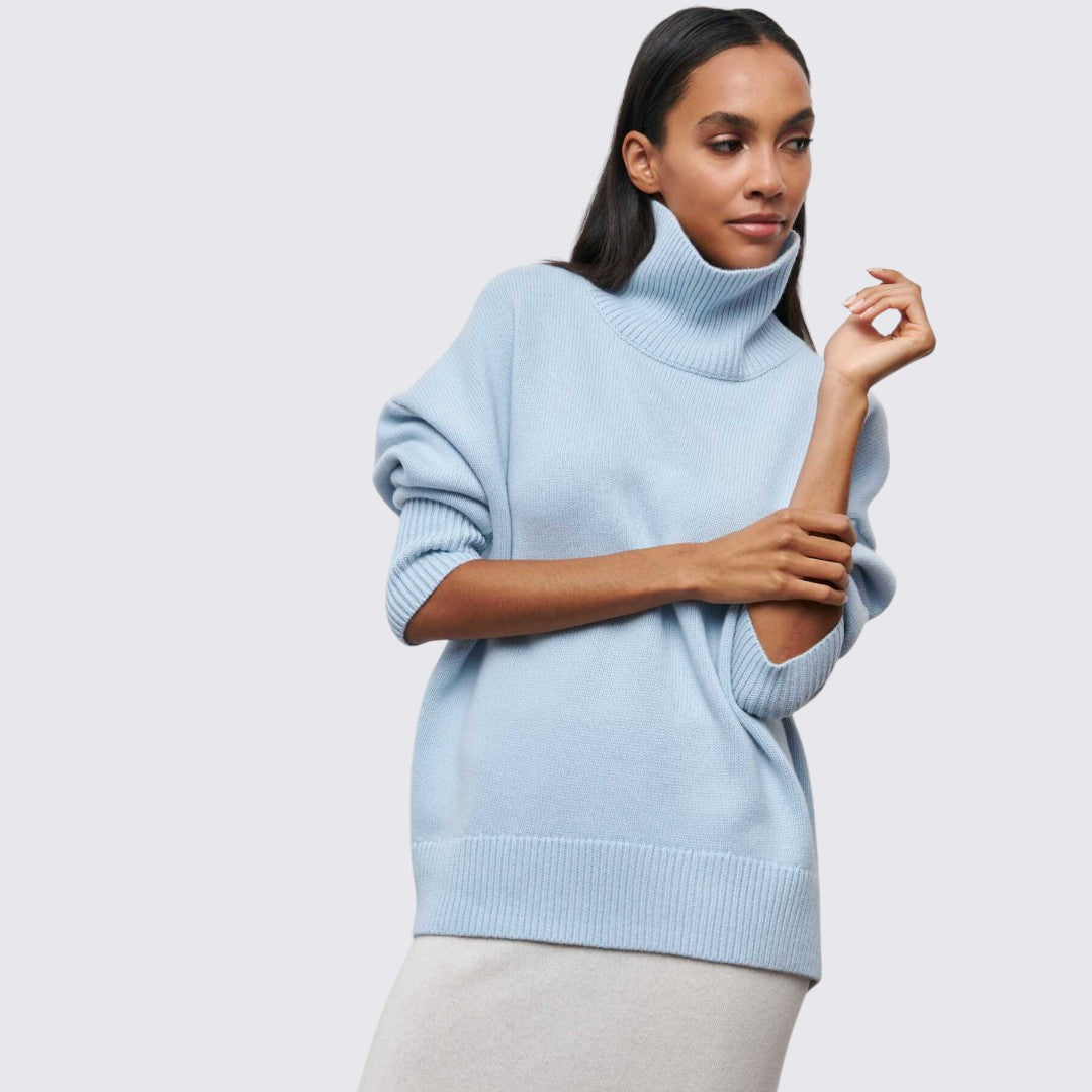 Damen Rollkragenpullover mit Geripptem Kragen - Oversize Pullover - Rollkragen