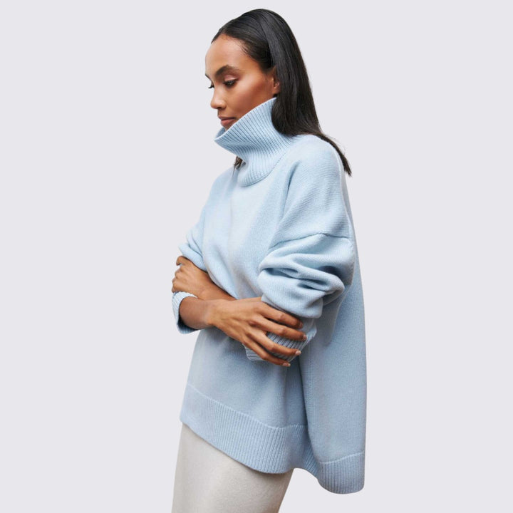 Damen Rollkragenpullover mit Geripptem Kragen - Oversize Pullover - Rollkragen