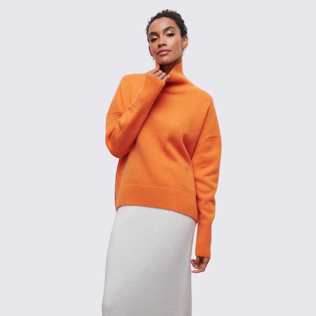 Damen Rollkragenpullover mit Geripptem Kragen - Oversize Pullover - Rollkragen