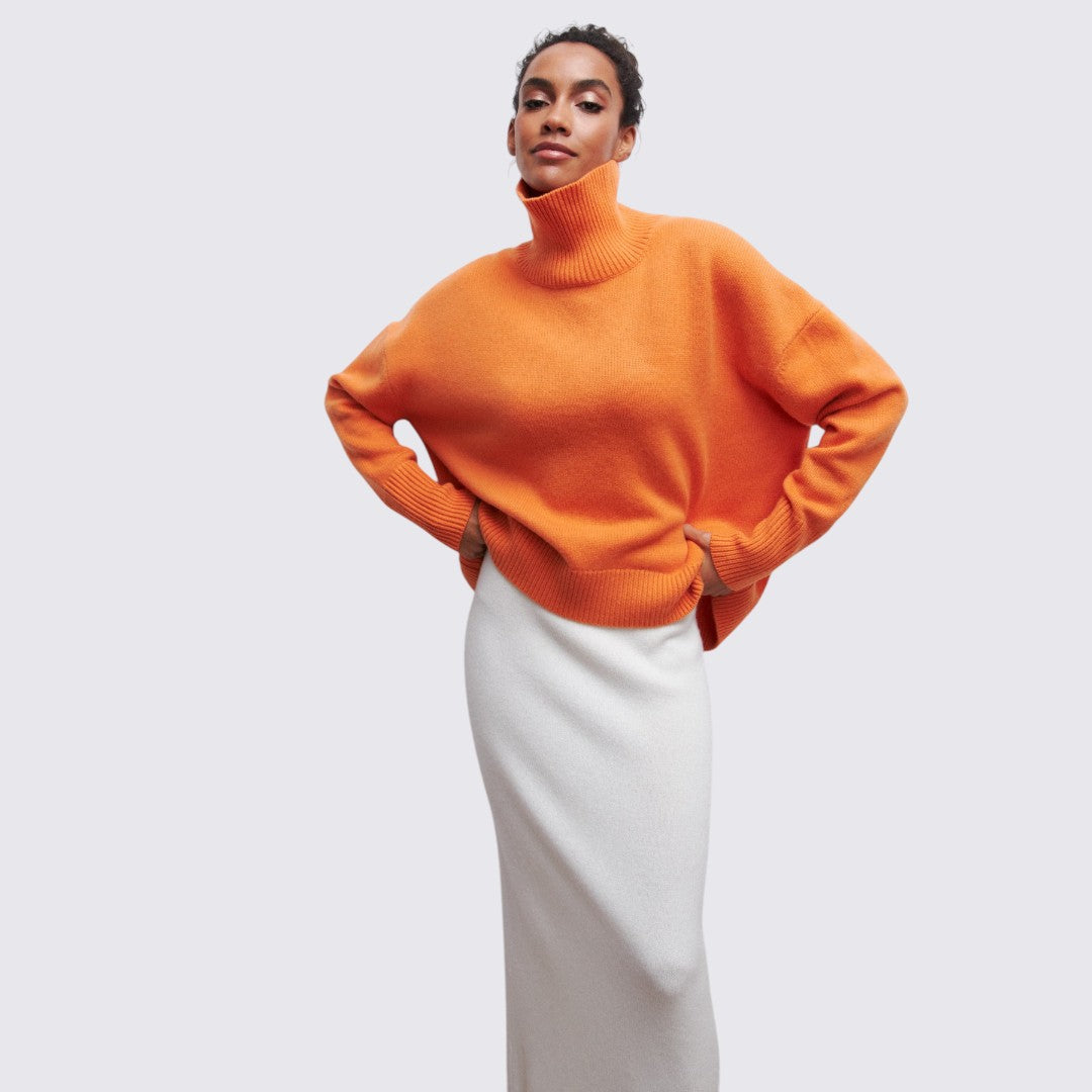 Damen Rollkragenpullover mit Geripptem Kragen - Oversize Pullover - Rollkragen