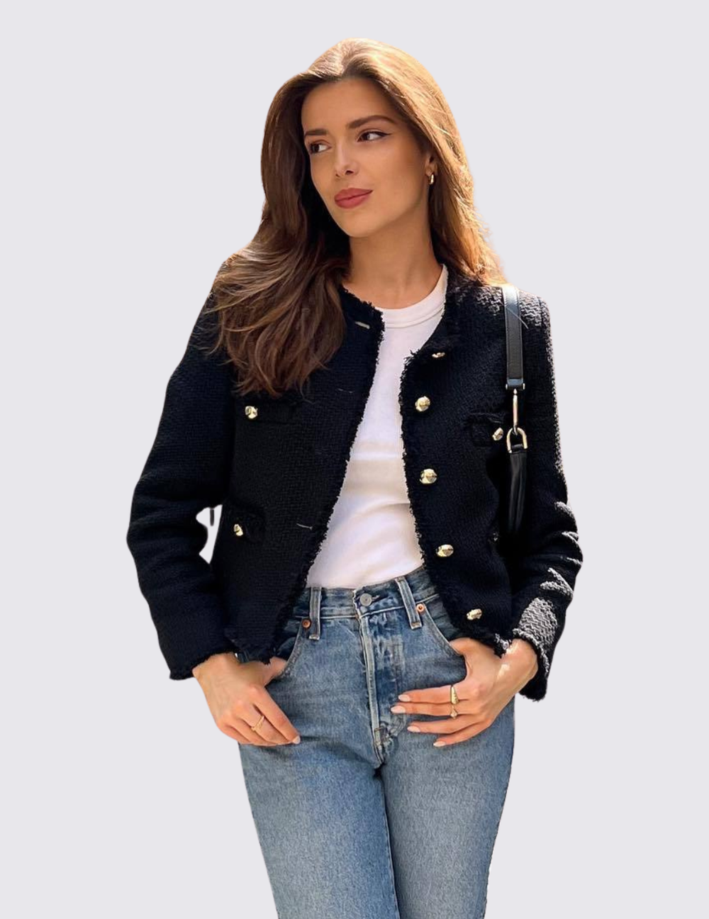 Damen Rundhals Strickjacke mit Knöpfen – Strukturierter Stoff – Elegante Passform