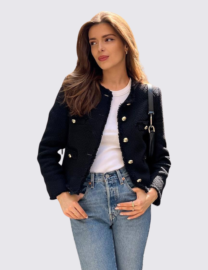 Damen Rundhals Strickjacke mit Knöpfen – Strukturierter Stoff – Elegante Passform