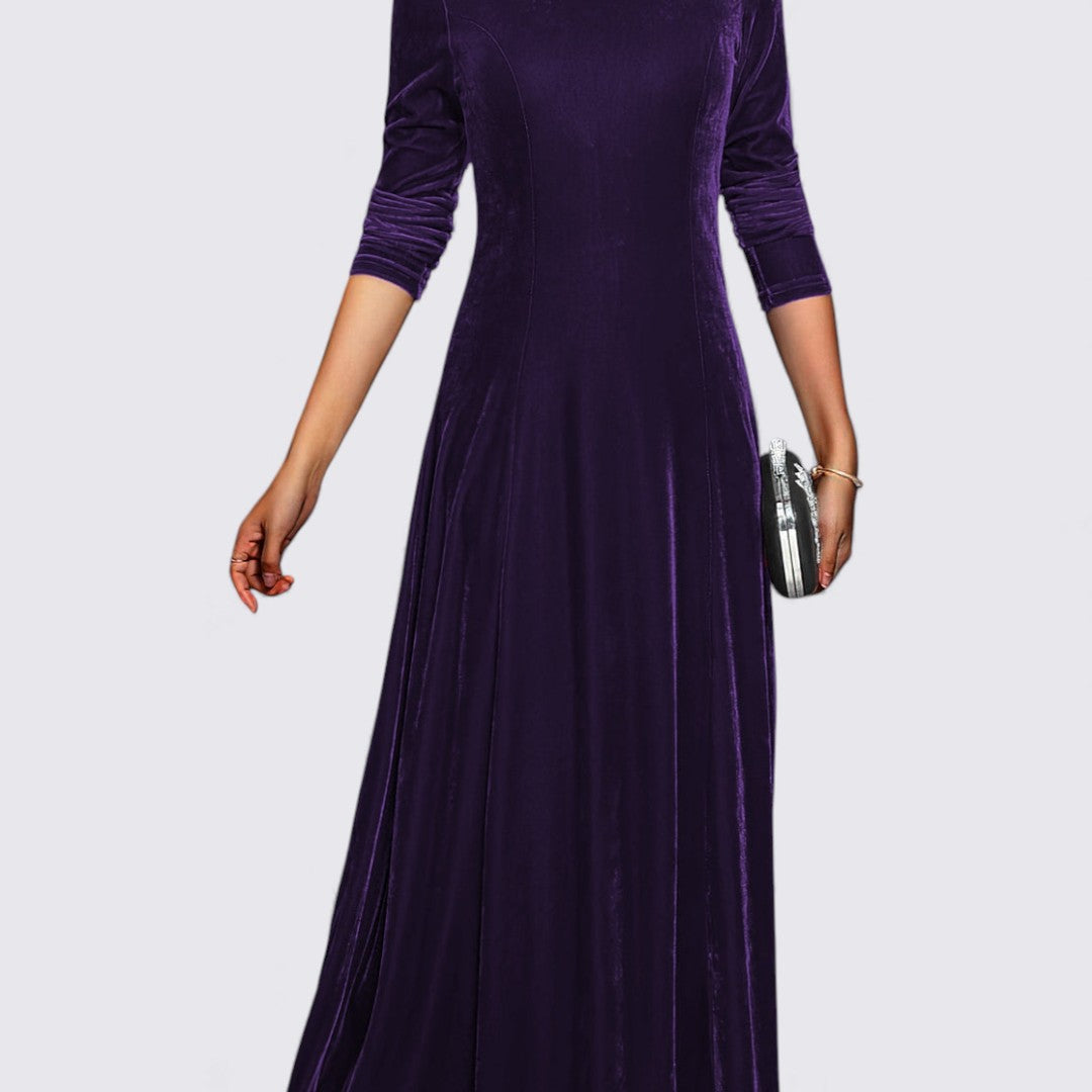 Damen Samt Kleid – Langarm – Gerade Schnitt