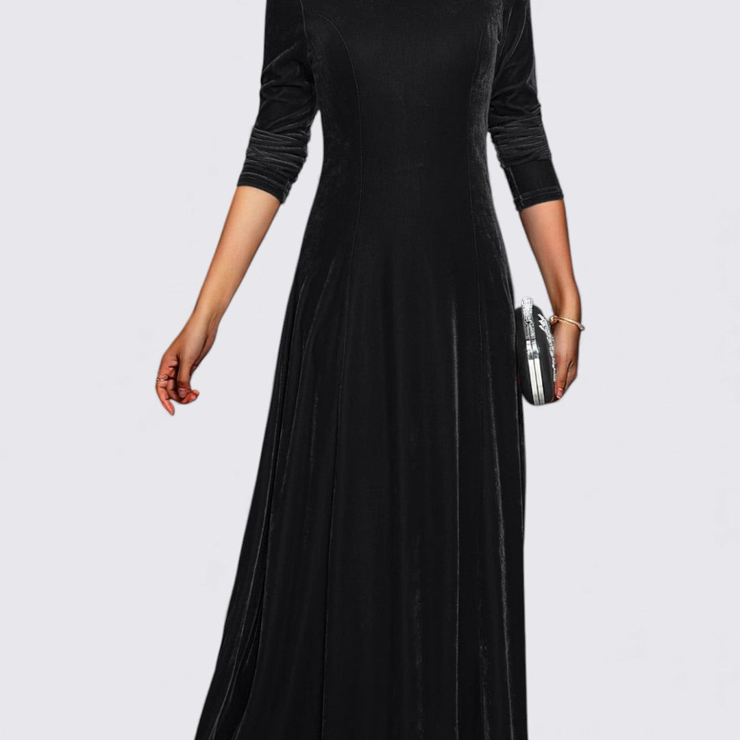 Damen Samt Kleid – Langarm – Gerade Schnitt