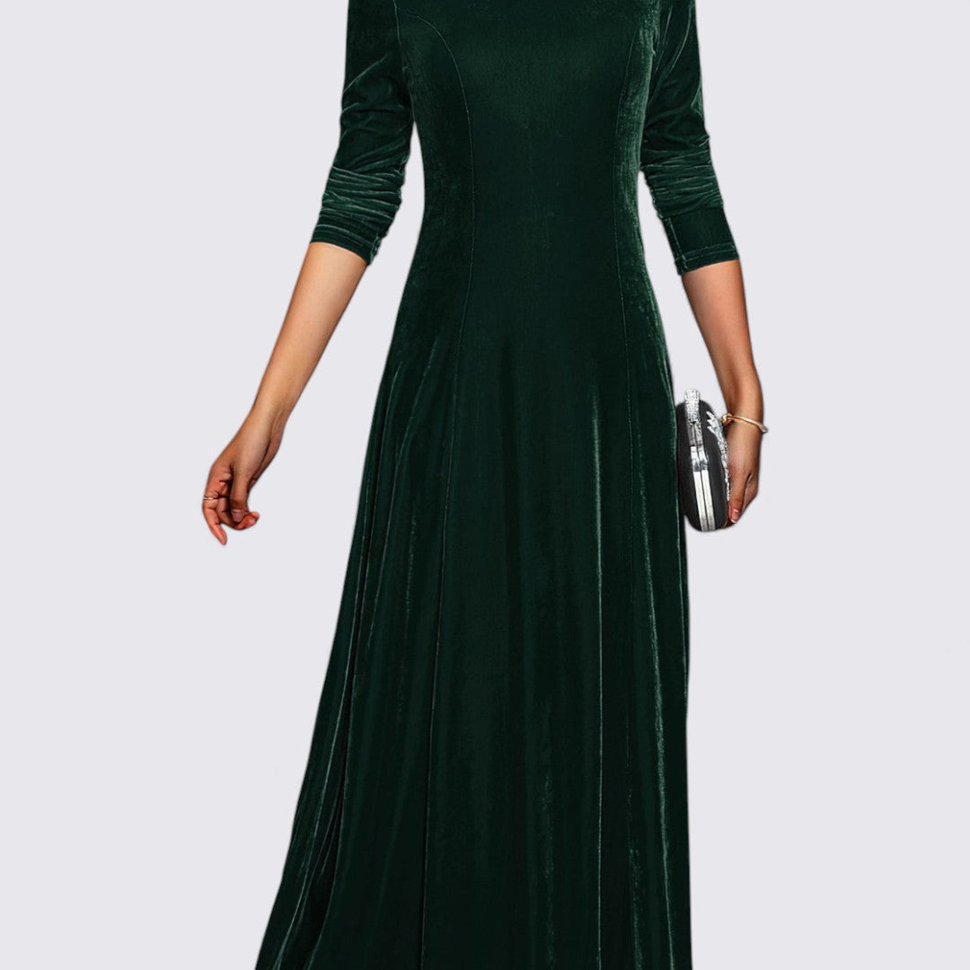 Damen Samt Kleid – Langarm – Gerade Schnitt