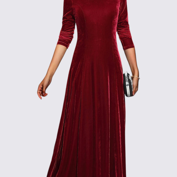 Damen Samt Kleid – Langarm – Gerade Schnitt