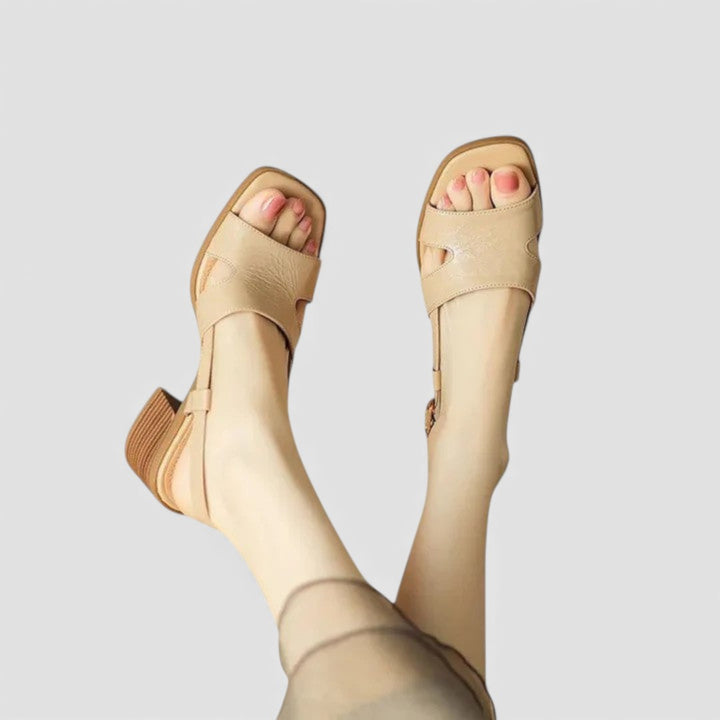 Damen Sandalen mit Blockabsatz - Offene Sandalen - Fersenriemen