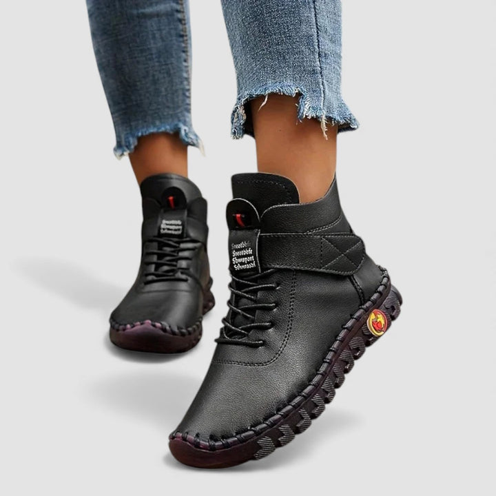 Damen Schnürstiefel mit Klettverschluss - Rutschfeste Schnürstiefel - Hoher Schaft