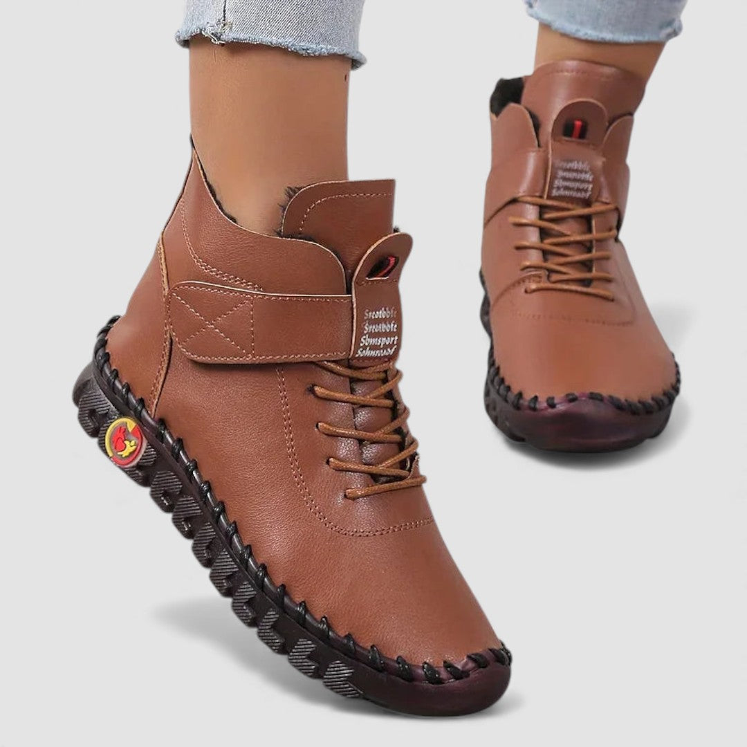 Damen Schnürstiefel mit Klettverschluss - Rutschfeste Schnürstiefel - Hoher Schaft