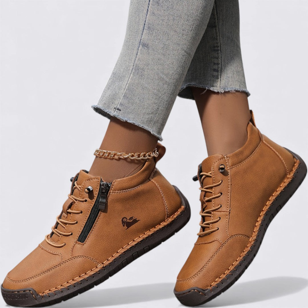 Damen Schuhe mit Reißverschluss – Knöchelschuhe – Flache Sohle