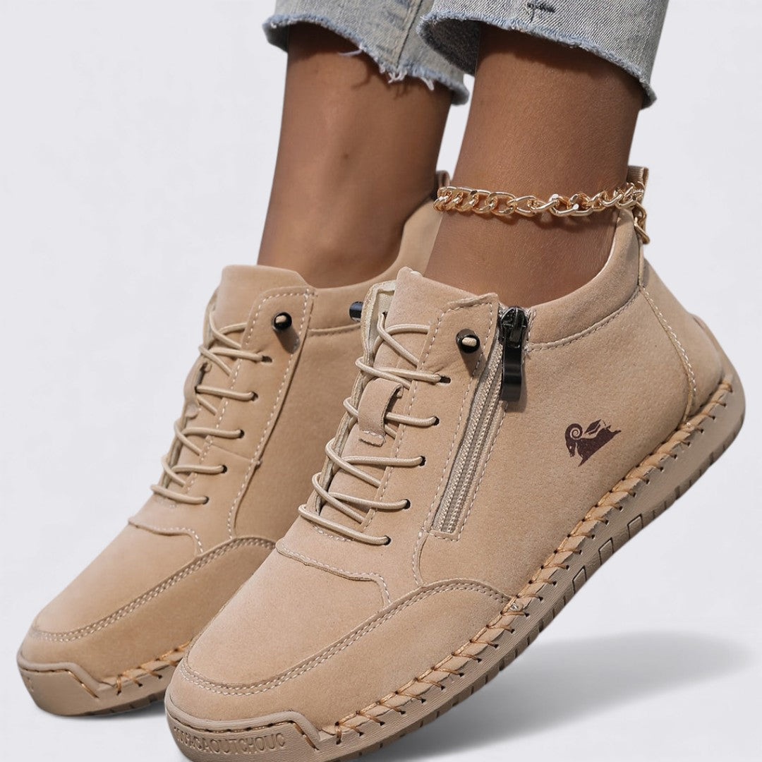 Damen Schuhe mit Reißverschluss – Knöchelschuhe – Flache Sohle