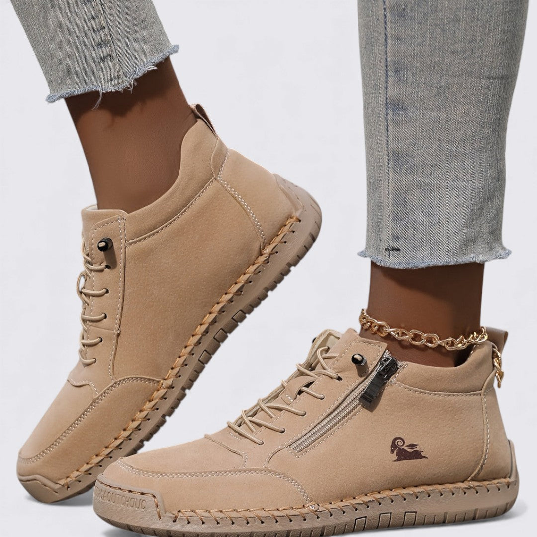 Damen Schuhe mit Reißverschluss – Knöchelschuhe – Flache Sohle