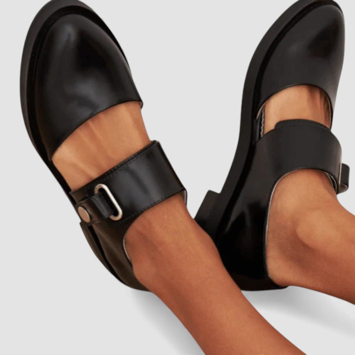 Damen Schuhe mit Schnallenriemen – Riemchen Schuhe – Flache Sohle