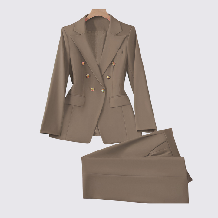 Damen Set mit Blazer und Rock – Knopfleiste Set – Langarm Geschnitten