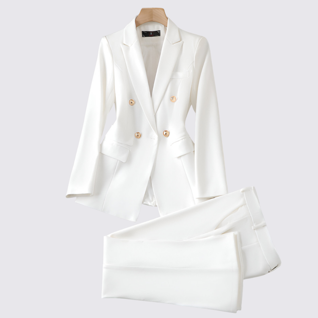 Damen Set mit Blazer und Rock – Knopfleiste Set – Langarm Geschnitten