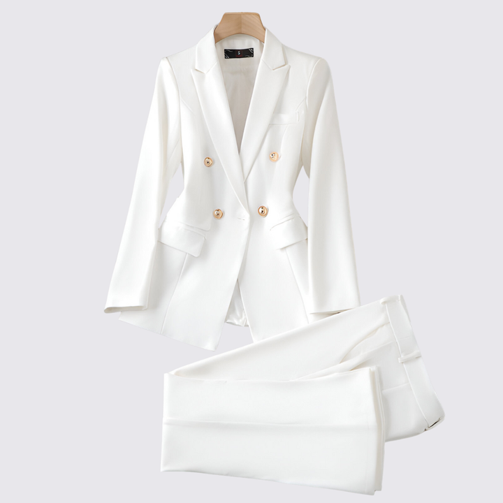 Damen Set mit Blazer und Rock – Knopfleiste Set – Langarm Geschnitten