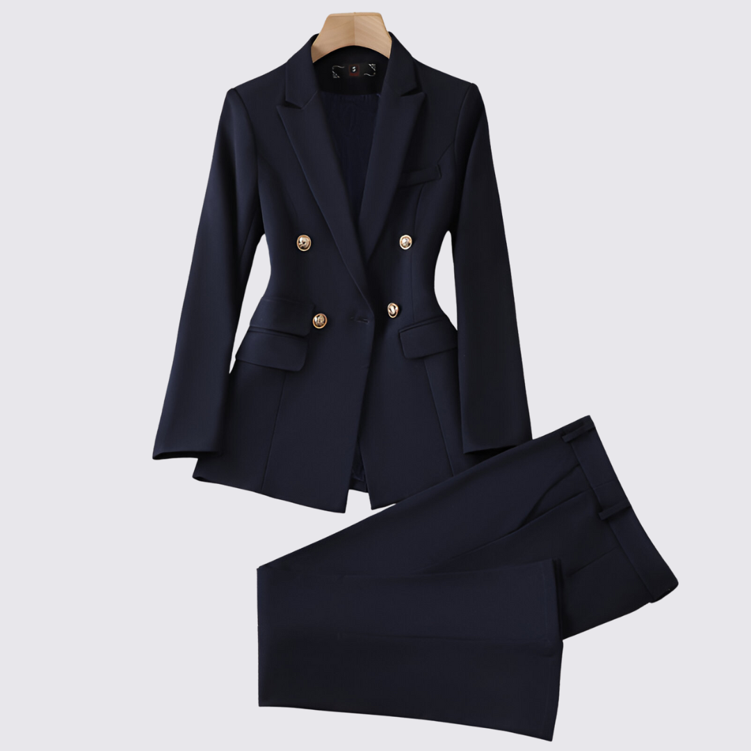 Damen Set mit Blazer und Rock – Knopfleiste Set – Langarm Geschnitten