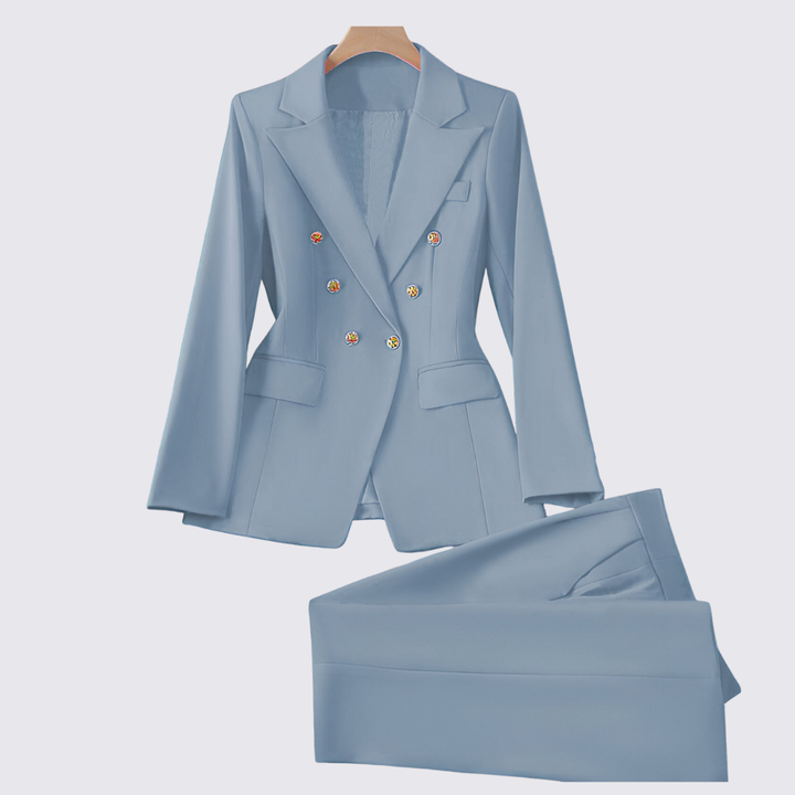 Damen Set mit Blazer und Rock – Knopfleiste Set – Langarm Geschnitten