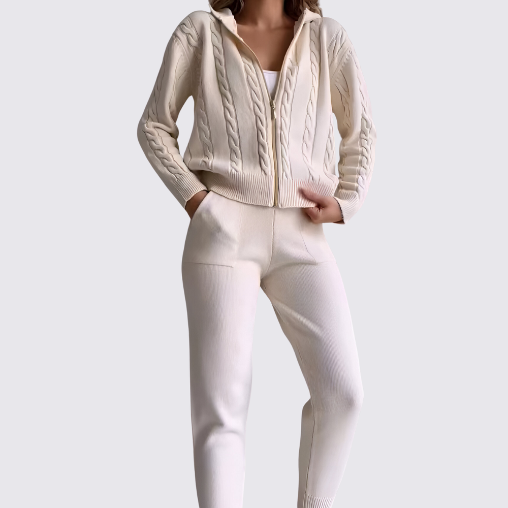 Damen Set mit Kapuzenjacke und Leggings – Reißverschluss Set – Langarm