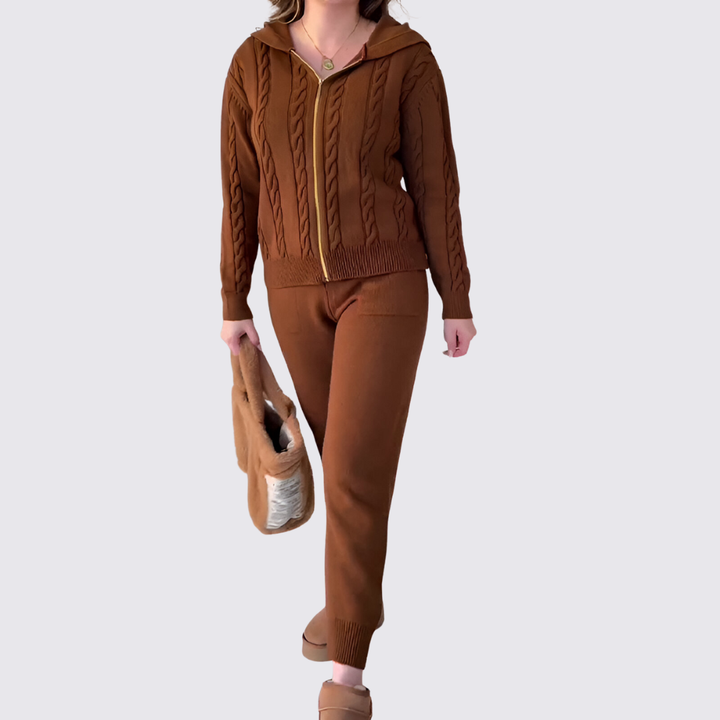 Damen Set mit Kapuzenjacke und Leggings – Reißverschluss Set – Langarm