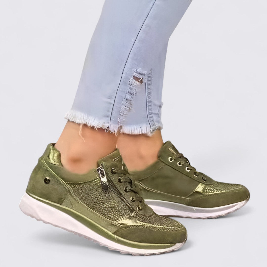 Damen Sneaker mit Reißverschluss - Freizeit Sneaker - Schnürung