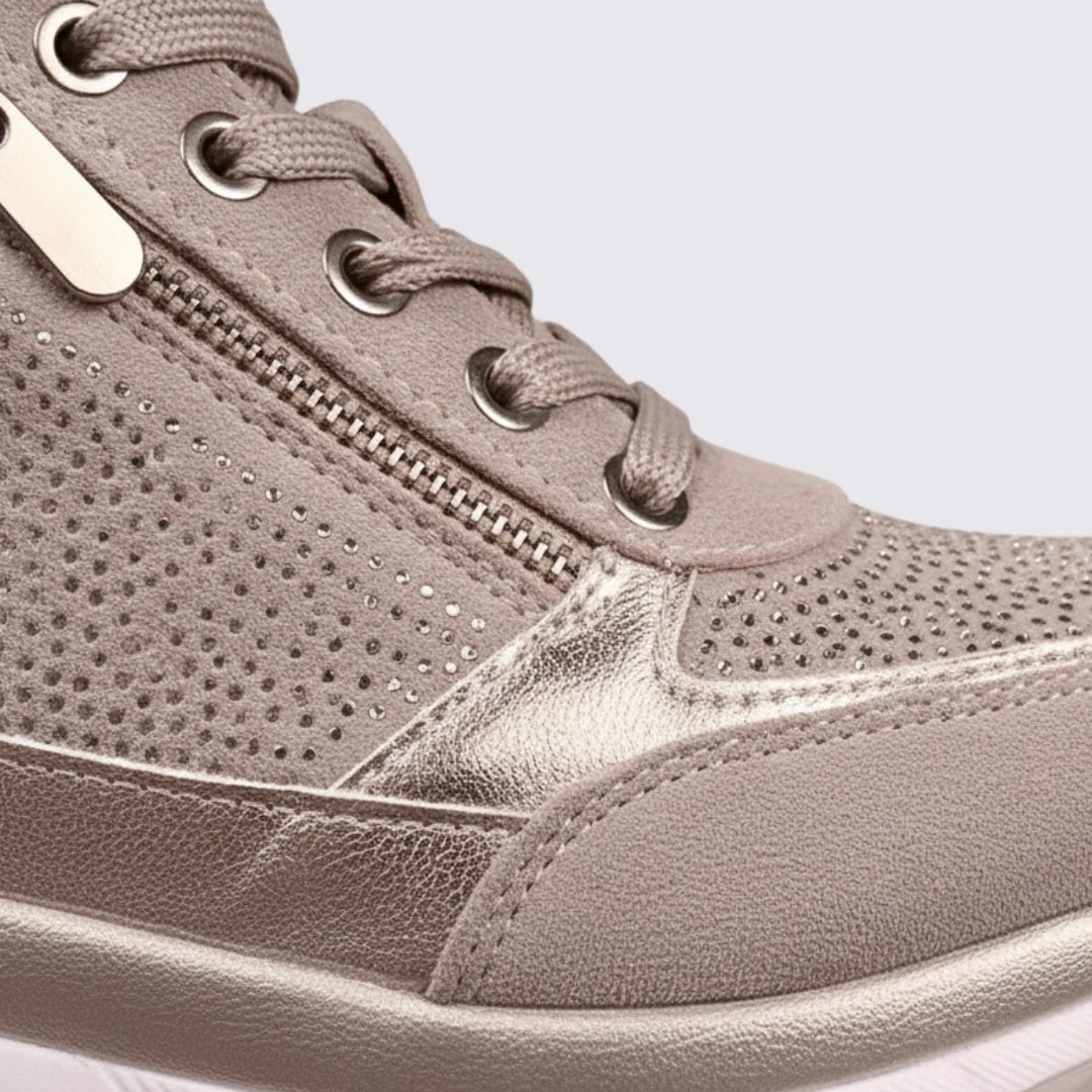 Damen Sneaker mit Reißverschluss - Freizeit Sneaker - Schnürung