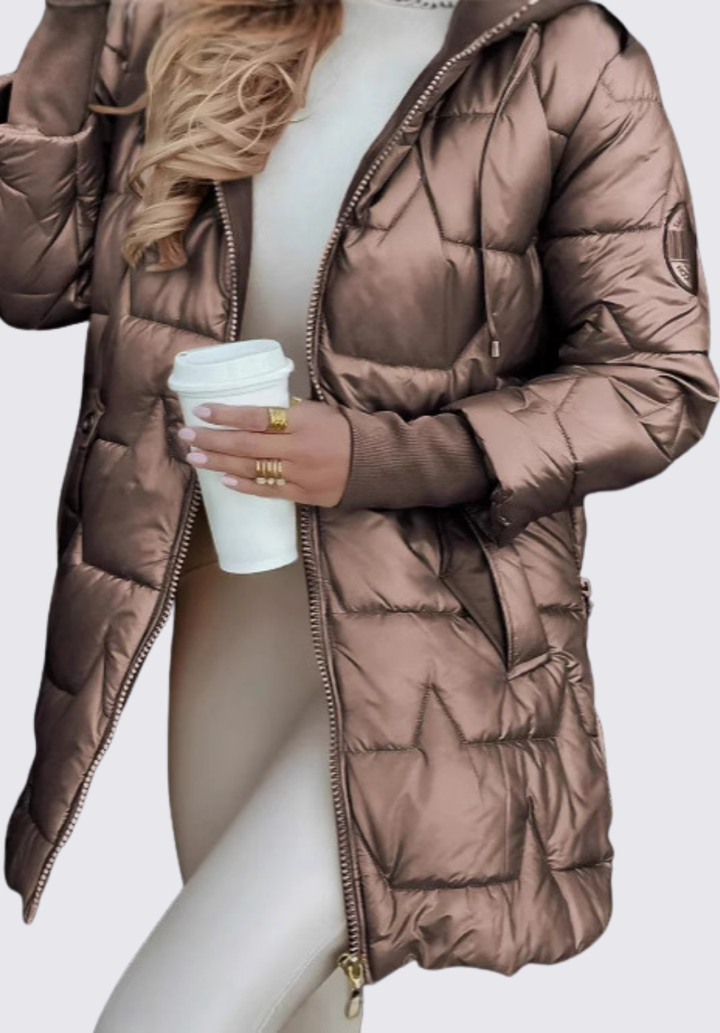 Damen Steppjacke mit Kapuze - Winter Steppjacke - Reißverschluss Vorne