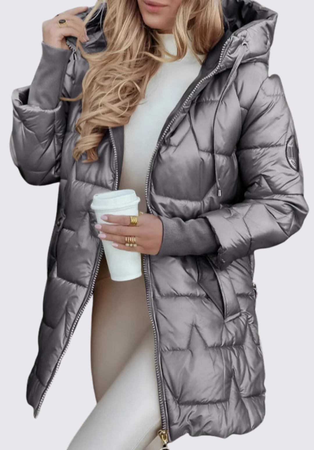 Damen Steppjacke mit Kapuze - Winter Steppjacke - Reißverschluss Vorne
