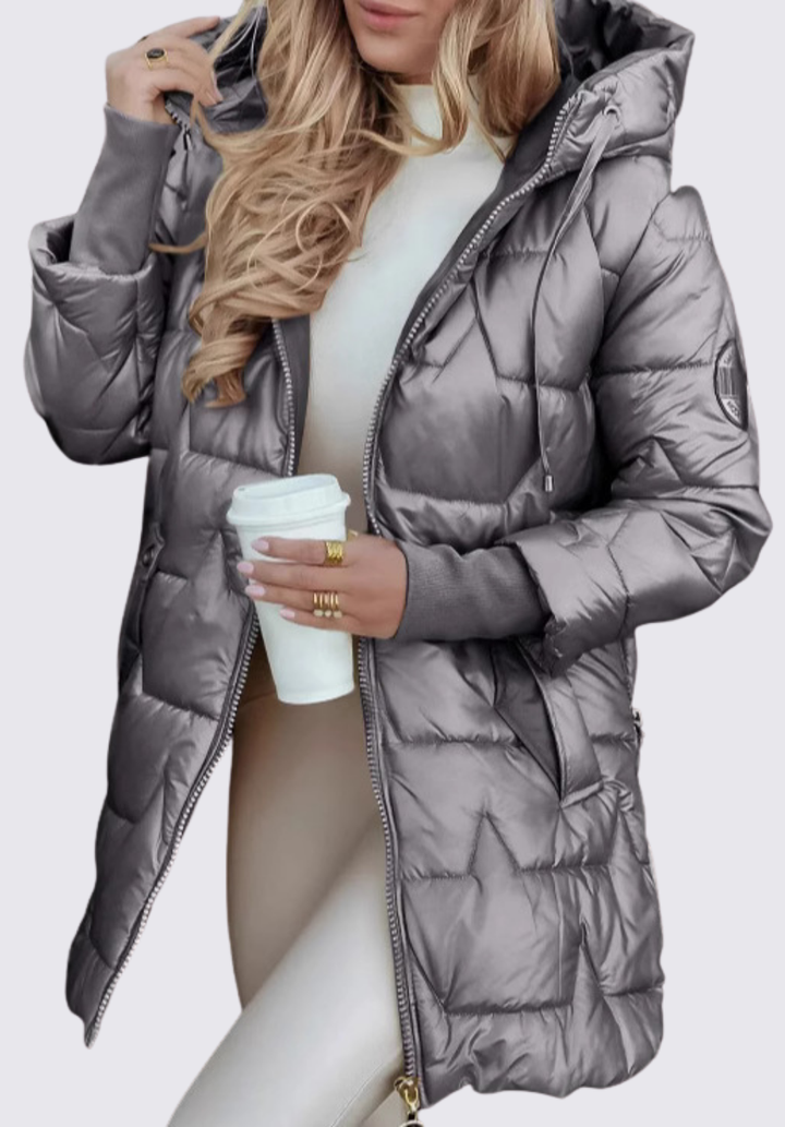 Damen Steppjacke mit Kapuze - Winter Steppjacke - Reißverschluss Vorne
