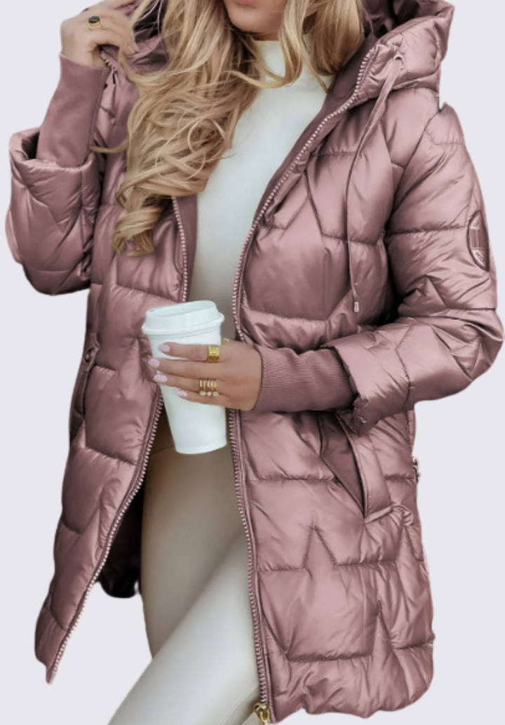 Damen Steppjacke mit Kapuze - Winter Steppjacke - Reißverschluss Vorne