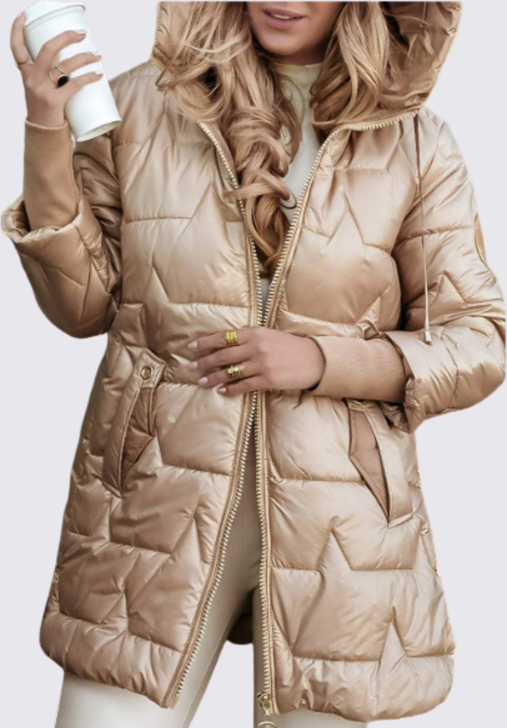 Damen Steppjacke mit Kapuze - Winter Steppjacke - Reißverschluss Vorne