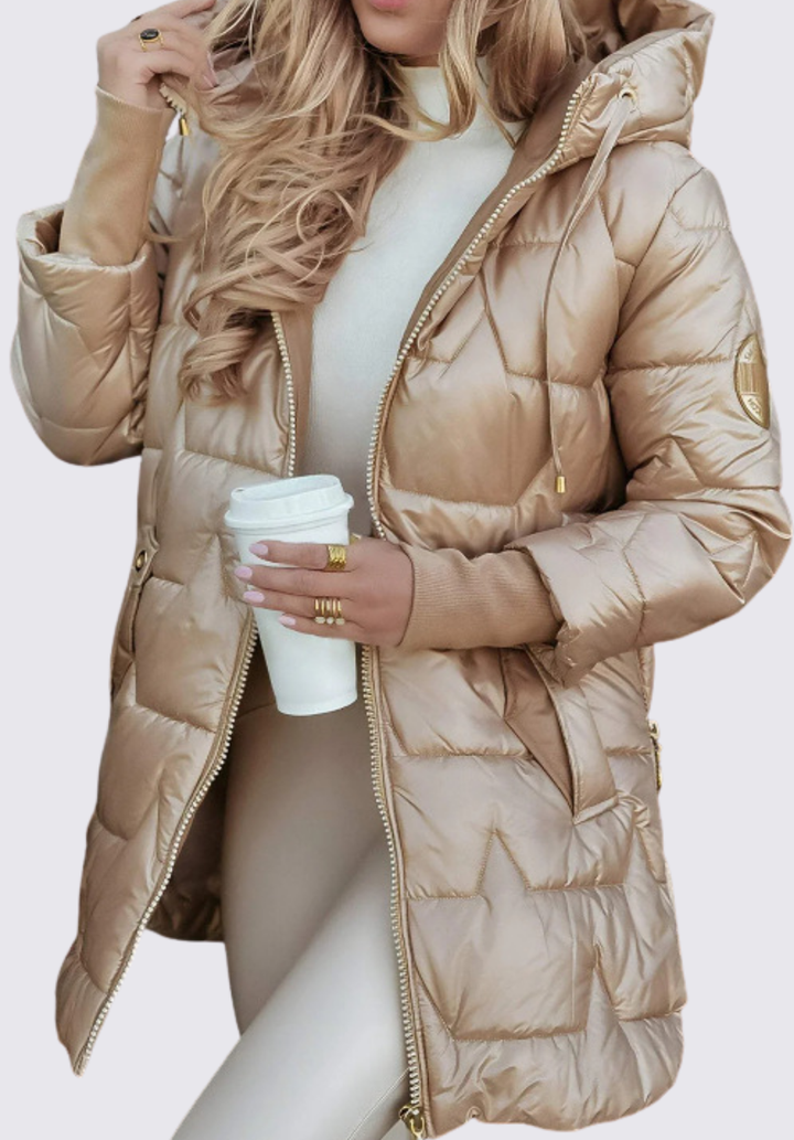 Damen Steppjacke mit Kapuze - Winter Steppjacke - Reißverschluss Vorne