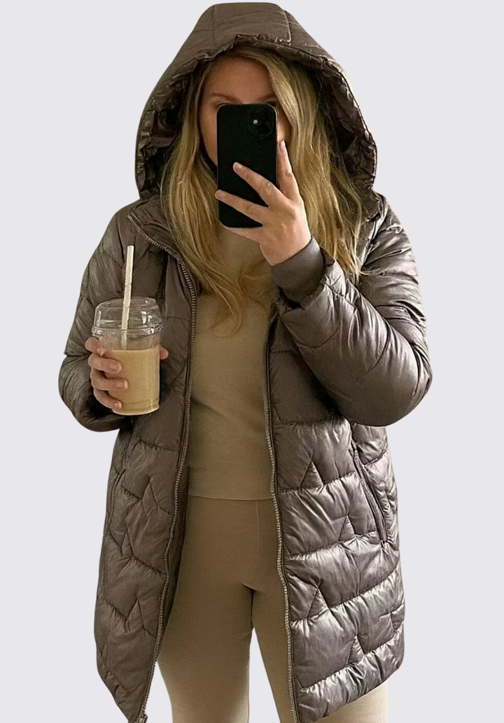 Damen Steppjacke mit Kapuze - Winter Steppjacke - Reißverschluss Vorne