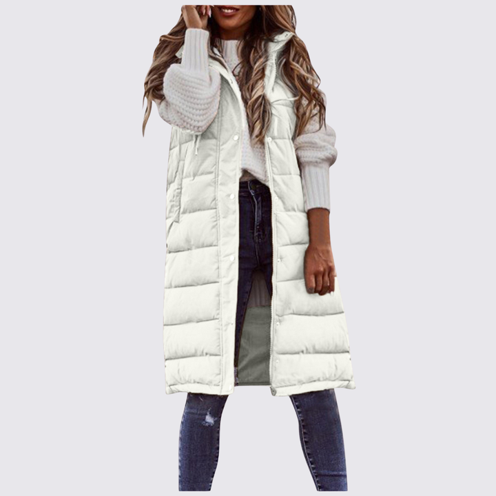 Damen Steppweste mit Kapuze – Lang geschnitten – Warm