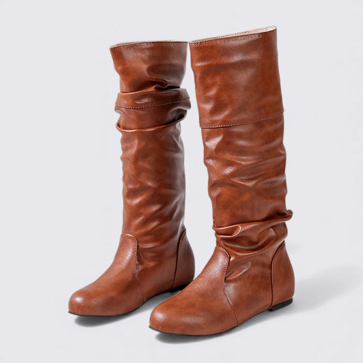 Damen Stiefel – Flacher Absatz – Geraffter Schaft