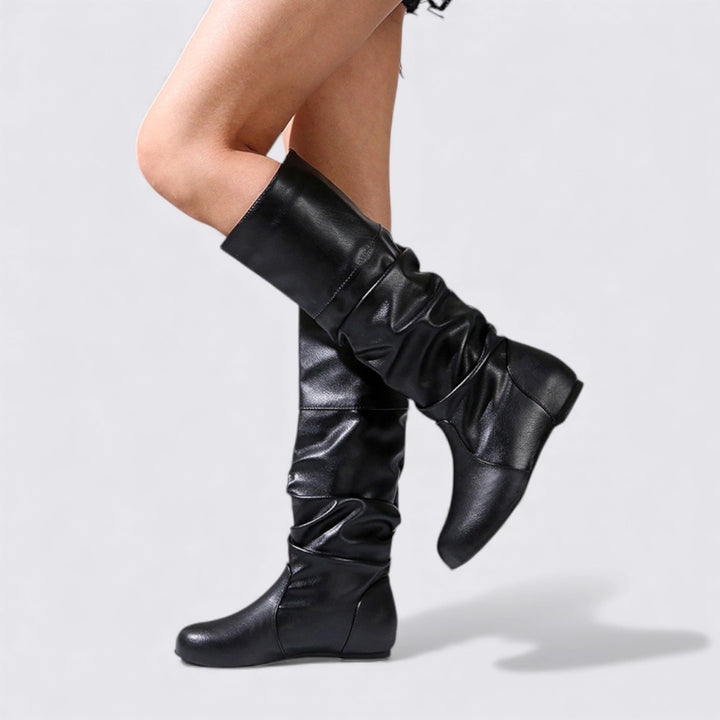 Damen Stiefel – Flacher Absatz – Geraffter Schaft