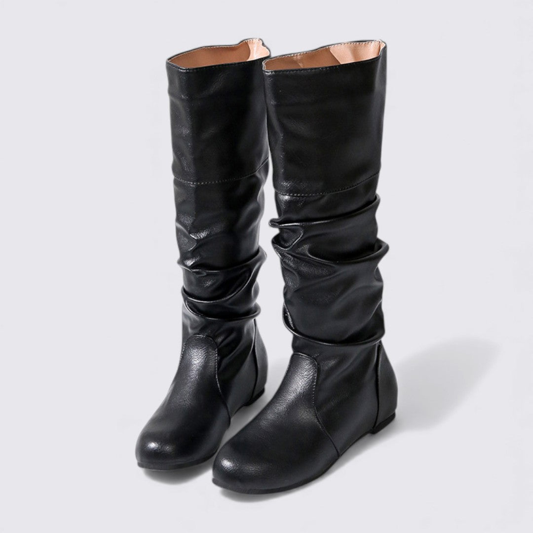 Damen Stiefel – Flacher Absatz – Geraffter Schaft