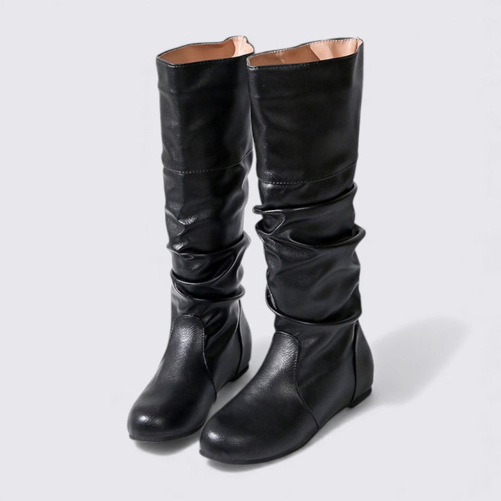 Damen Stiefel – Flacher Absatz – Geraffter Schaft