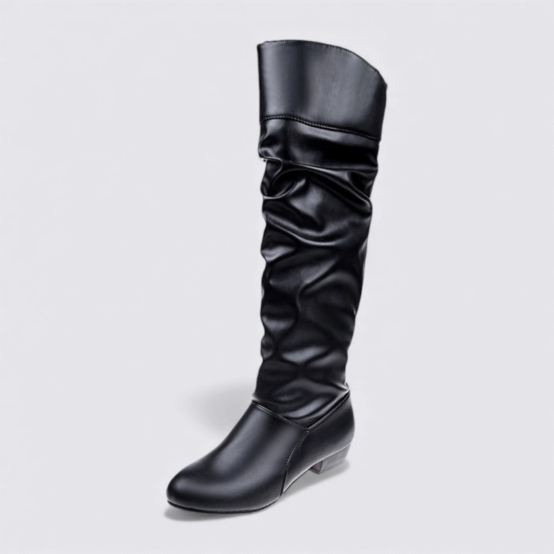 Damen Stiefel – Flacher Absatz – Geraffter Schaft