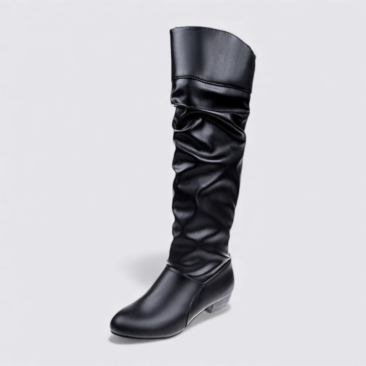 Damen Stiefel – Flacher Absatz – Geraffter Schaft
