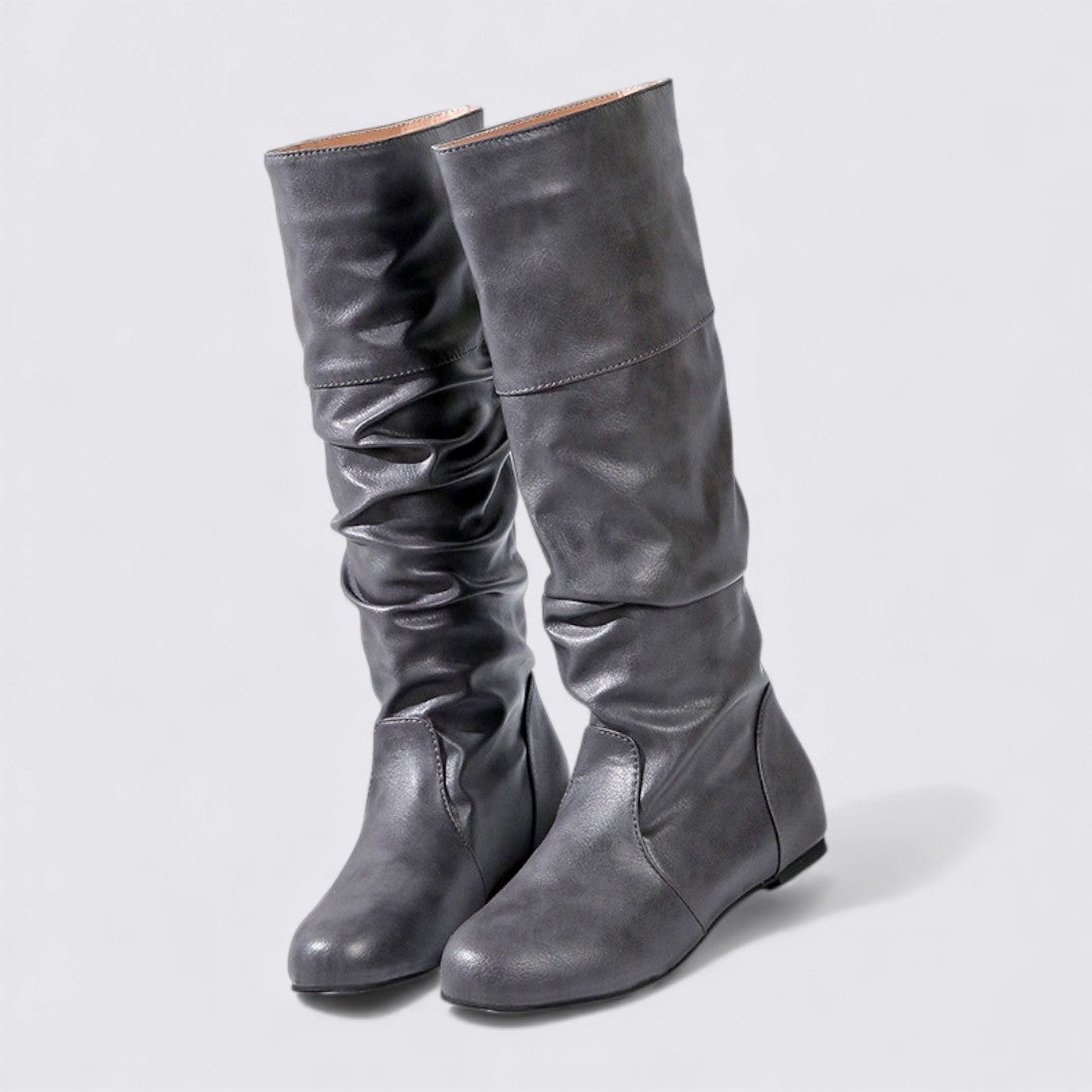 Damen Stiefel – Flacher Absatz – Geraffter Schaft