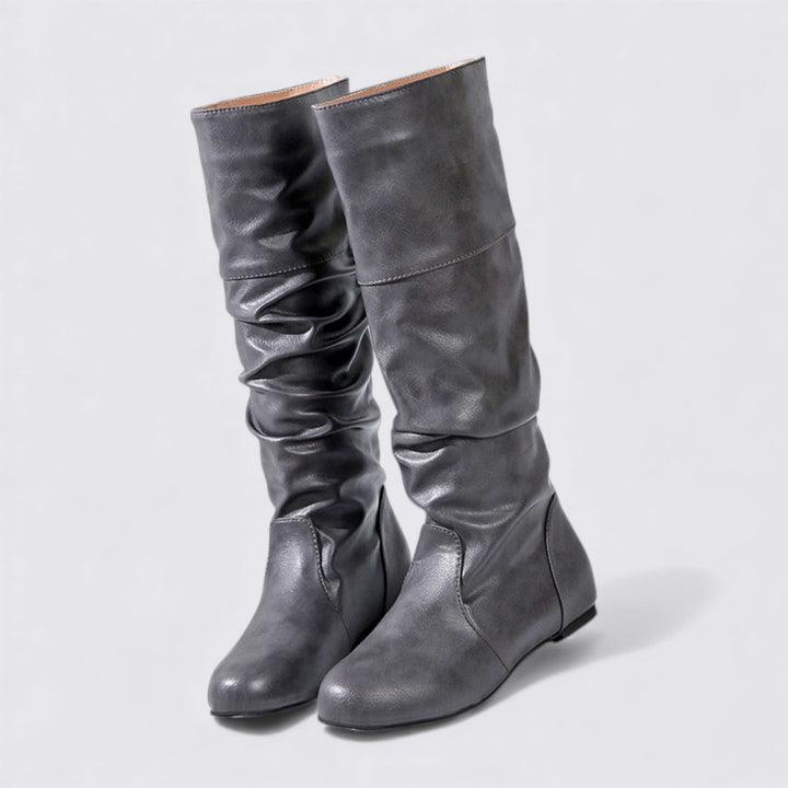 Damen Stiefel – Flacher Absatz – Geraffter Schaft