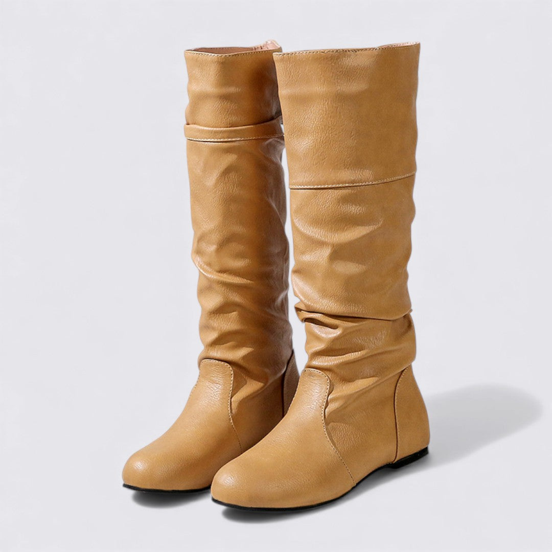 Damen Stiefel – Flacher Absatz – Geraffter Schaft