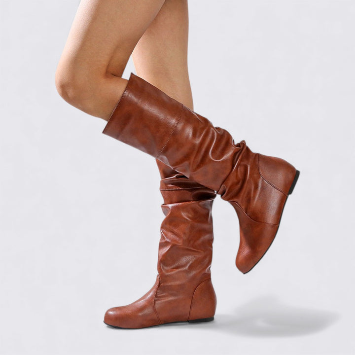 Damen Stiefel – Flacher Absatz – Geraffter Schaft