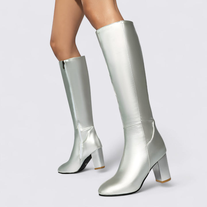 Damen Stiefel mit Blockabsatz - Hoher Stiefel - Kniehoch