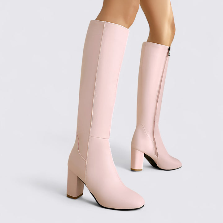 Damen Stiefel mit Blockabsatz - Hoher Stiefel - Kniehoch