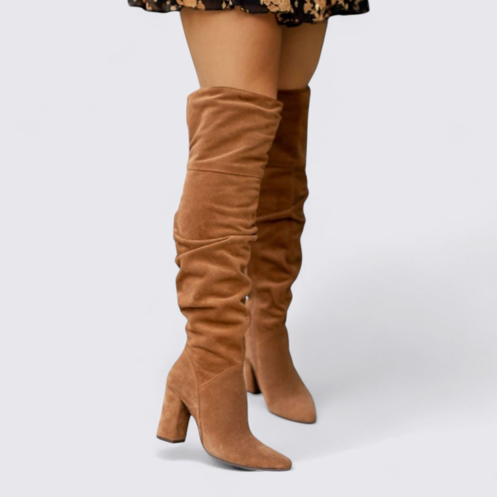 Damen Stiefel mit Blockabsatz – Overknee – Schlanker Schnitt