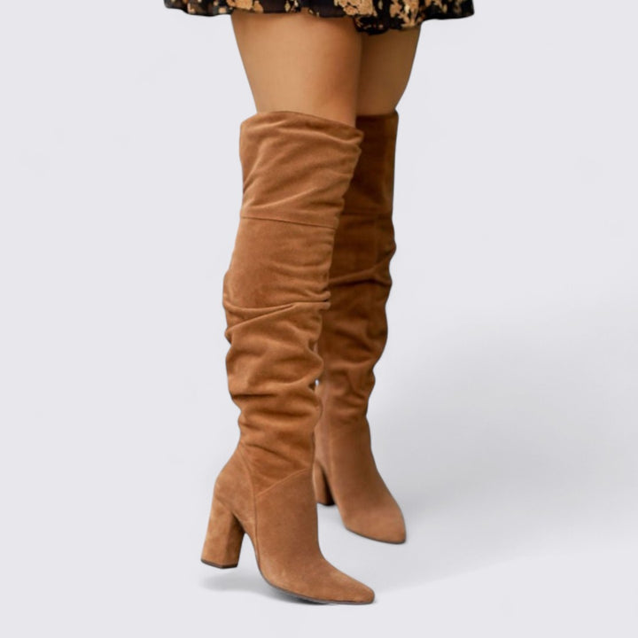 Damen Stiefel mit Blockabsatz – Overknee – Schlanker Schnitt